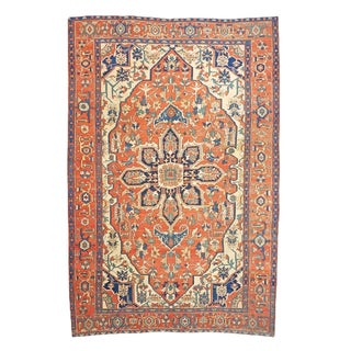 Antique Persian Serapi 10x15 Rust & Navy Handmade Area Rug #1140796 For Sale