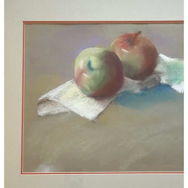 Contemporary Vintage Pastel Still Life of Fuji Apples Matted and Framed. 25x18.5” Signed For Sale - Image 3 of 6