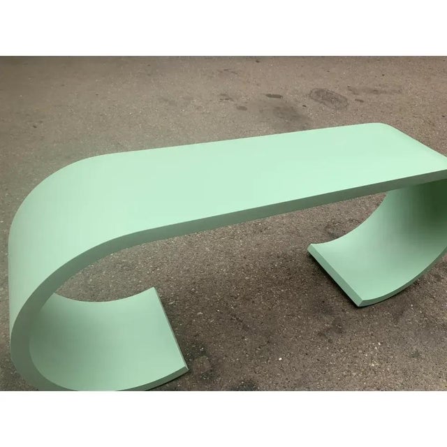 Mid-Century Modern Mid Century Modern Waterfall Style Console Sea Foam Green For Sale - Image 3 of 5
