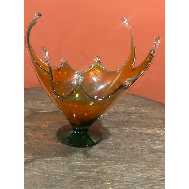 1970s Vintage Large Chalet Canada Amber Glass Centerpiece Bowl For Sale In Kansas City - Image 6 of 18