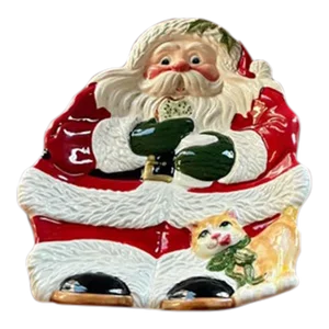 Vintage Fitz and Floyd Classics Santa With Cat Canapé Plate