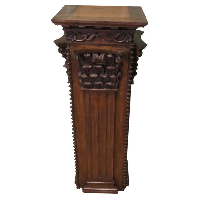 Brown French Carved Oak Display Column For Sale - Image 8 of 8