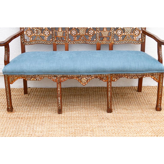 Rare Damascus Mother of Pearl Inlay Bench For Sale - Image 4 of 15