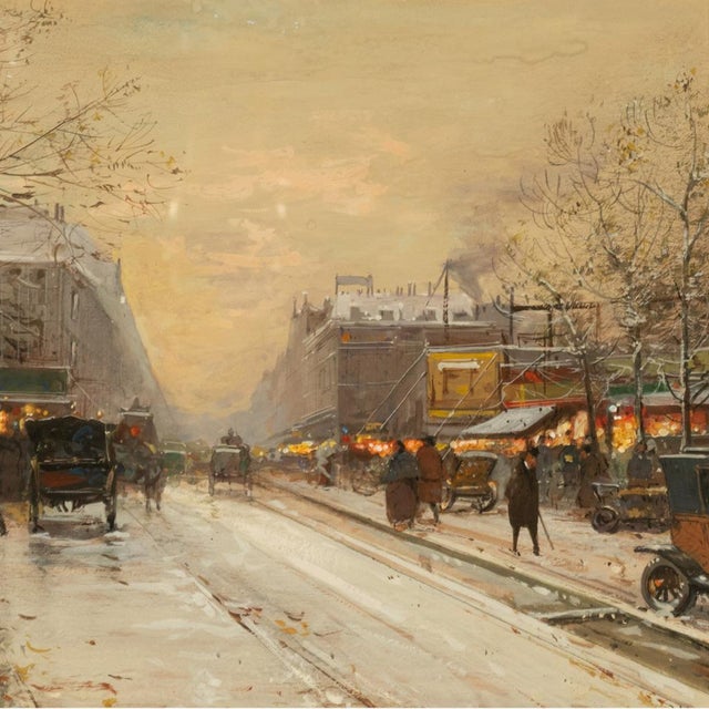 French Impressionist Painting Winter Landscape Scene "Foire De Montmartre" Paris by Eugene Galien-Laloue, 1900 For Sale - Image 11 of 12