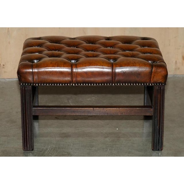 Vintage Brown Hand-Dyed Tufted Leather Chesterfield Ottomans, Set of 2 For Sale - Image 3 of 18