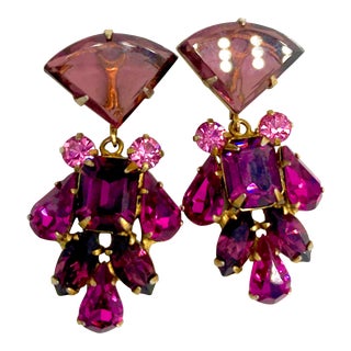 1950s Juliana D & E Polished Crystal Dangle Earrings - 2 Pieces For Sale