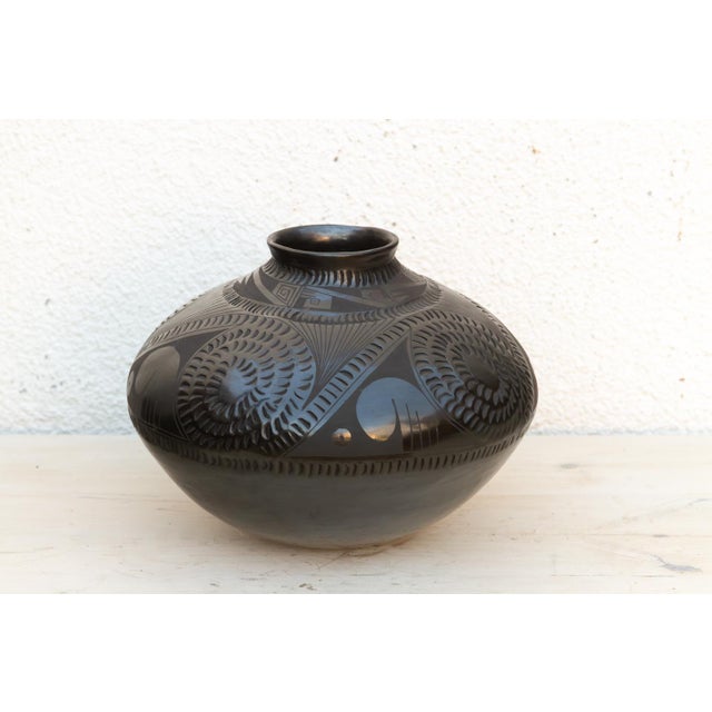 Sculpture Materials Engraved Black Clay Mata Ortiz Olla For Sale - Image 7 of 11