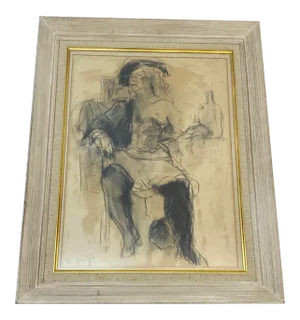 Charcoal Study of a Seated Woman by Val Lewton