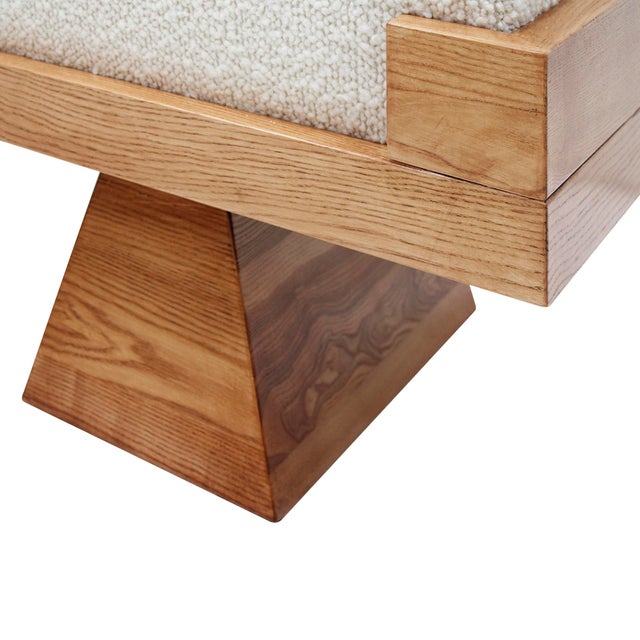 Brown Italian Brutalist Bench in Oak and Wool Bouclé, 2000s For Sale - Image 8 of 11
