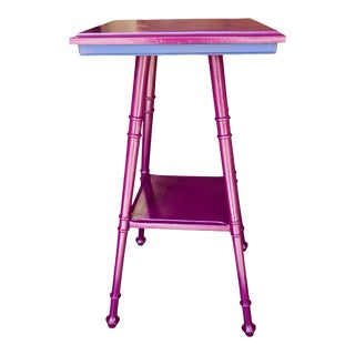 Vintage 1960s Wood Cottage Table With Bamboo Form Legs and Square Top - Freshly Lacquered For Sale