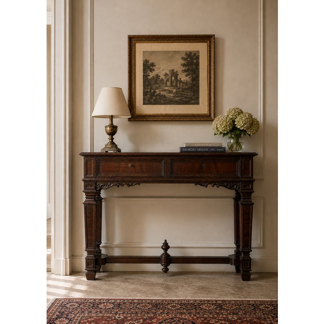 Mid-Century Italian Walnut and Burl Wood Console Table, 1950s For Sale - Image 9 of 10