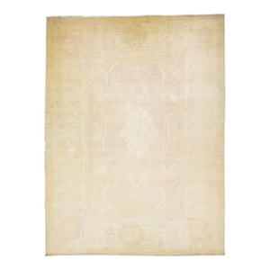 2010s Ovesize Modern Oushak Beige Wool Rug With Floral Design
