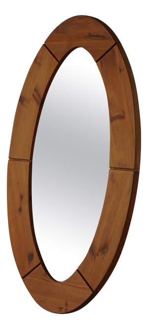 Large Oval Wall Mirror in Pine by Glasmäster Markaryd, Sweden, 1960s