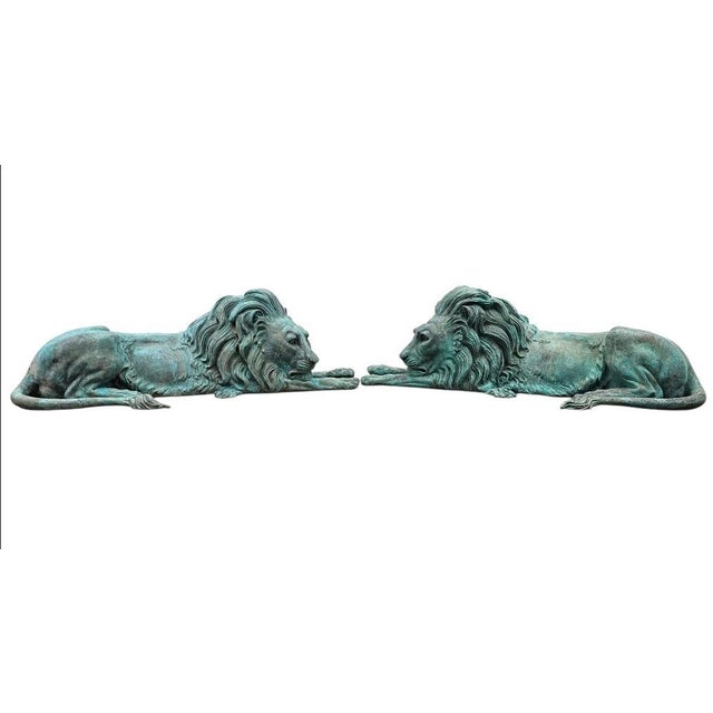 1960s Large Bronze Lions Statue a-Pair For Sale - Image 9 of 17