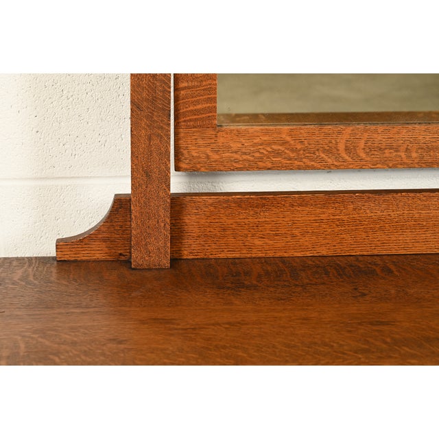 Wood Limbert Style Antique Mission Oak Arts & Crafts Vanity or Dressing Table With Mirror, Circa 1910 For Sale - Image 7 of 14