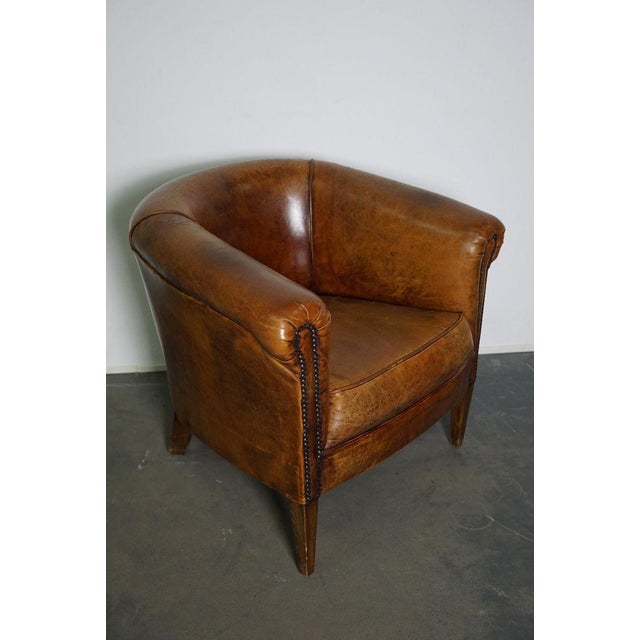 Industrial Vintage Dutch Cognac Leather Club Chair For Sale - Image 3 of 18