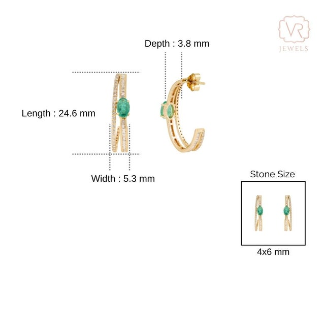 Emerald & Diamond Double Row Art Deco Hoop Earrings in 14k Yellow Gold- A Pair For Sale - Image 10 of 13