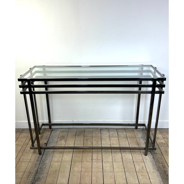 2000 - 2009 Smoked Silver Metal Console Table, 2000s For Sale - Image 5 of 12