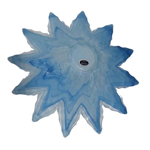 Glass 15" Vintage 1970s Lavorazione Arte Murano Powder Blue Splash Centerpiece Bowl For Sale - Image 7 of 10