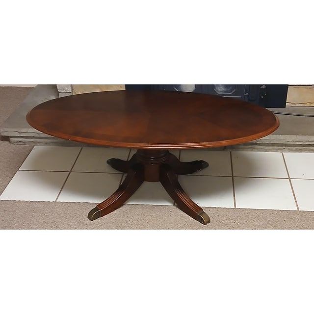 1960s Vintage Mahogany Oval Coffee Table With Brass Accents For Sale - Image 12 of 12