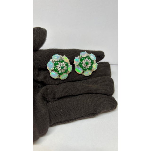 Emerald Natural Opal, Emerald, & Diamond Earring in 14k Gold For Sale - Image 8 of 8