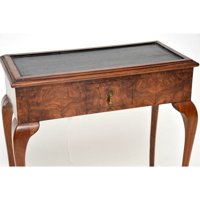 Antique Leather Top Console Table in Burr Walnut, 1890 For Sale - Image 10 of 12