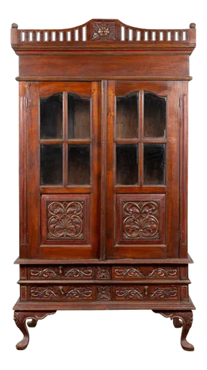 Dutch Colonial Early 20th Century Indonesian Display Cabinet with Carved Motifs