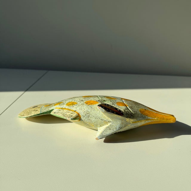 Mid 20th Century Hand Painted Blue and Gold Brushed Wood Triggerfish Decoy For Sale In Charleston - Image 6 of 8