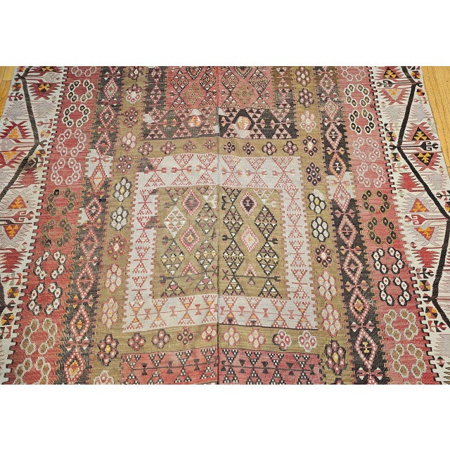 Pink Vintage Anatolian Turkish Kilim Gallery Rug, Flat-Woven Geometric Pattern, Brick Red & Ivory, 6x14 For Sale - Image 8 of 15