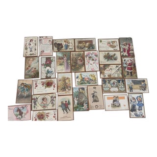 Lot of 28 Early 1900s Framed Postcards Foil Edged Under Glass, Handwritten For Sale