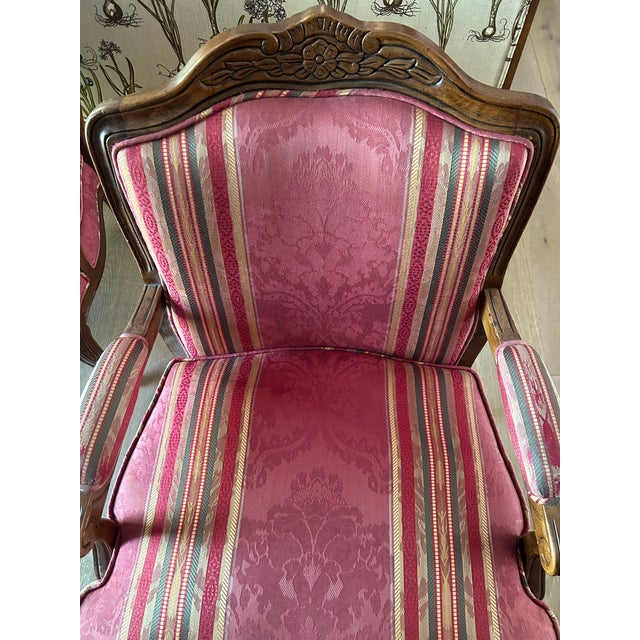 Wood 1980s Pair of Louis XV Bergére Upholstered Accent Chairs For Sale - Image 7 of 11