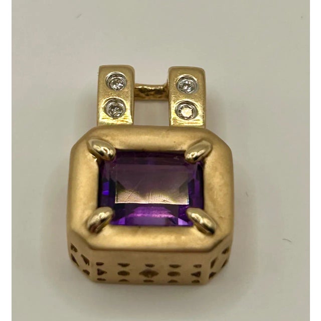 This is part of Chairish’s Fine Jewelry assortment. Framed Amethyst Pendant with Mat Finish Below 4 Small Diamonds,...