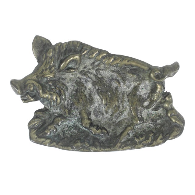 Vintage Bronze Boar Dish Wild Pig Ashtray or Ring Dish For Sale