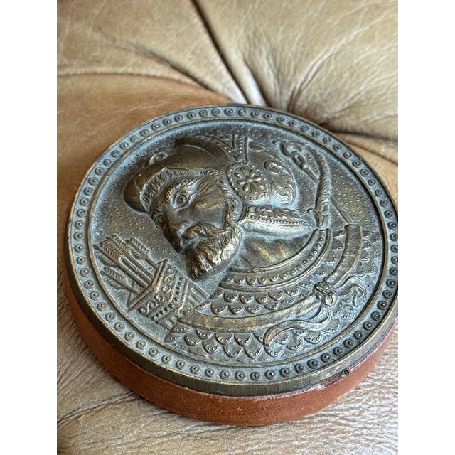 Neoclassical Antique Bronze Tabletop Medallion- Neoclassical Soldier For Sale - Image 3 of 12