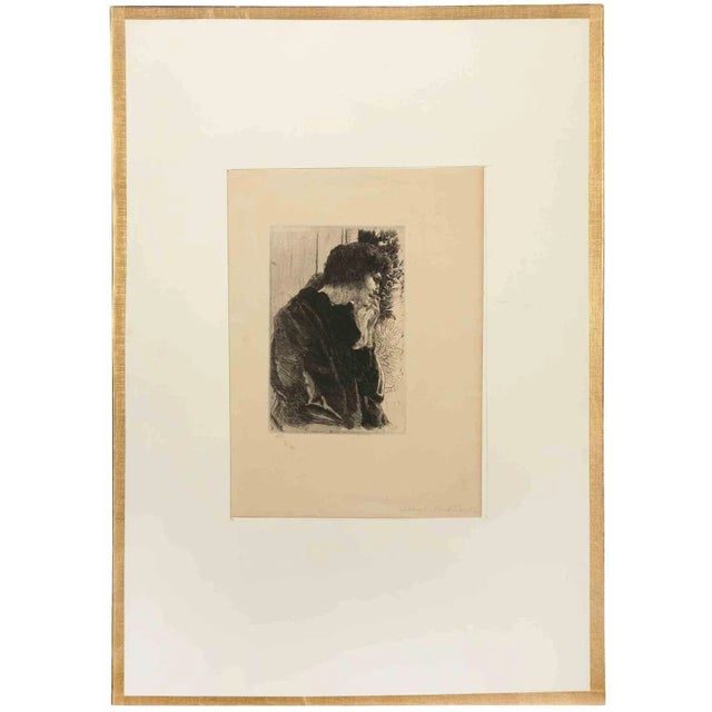 Sadness is an etching realized by Albert Besnard in 1909. Etching ex. 6/30. Slab dimension cm. 15 x 9,5. paper cm. 25 x...