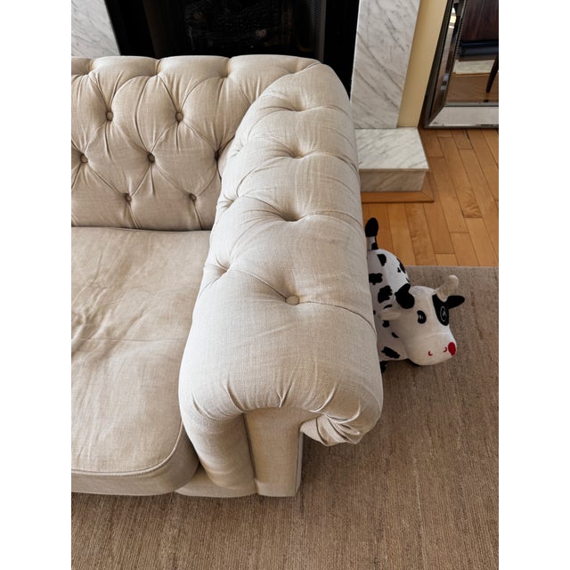 Sand Restoration Hardware 9' Kensington Sofa in Belgian Linen Sand Luxe Depth For Sale - Image 8 of 11
