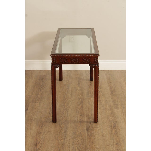 Chinese Chippendale Style Glass Top Mahogany Console Table For Sale - Image 4 of 12