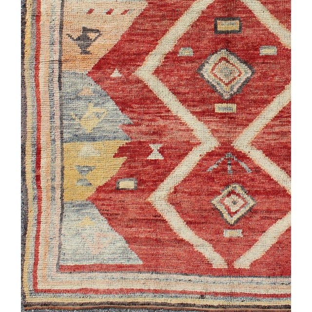 Early 20th Century Antique Turkish Oushak Rug With Bold Red, Soft Blue, and Golden Accents For Sale - Image 5 of 8