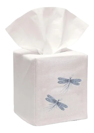 Scattered Dragonflies (Duck Egg Blue) Tissue Box Cover, Embroidered