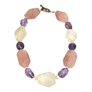 Rose Quartz & Amethyst Large Specimen Gemstone Vintage Statement Necklace For Sale