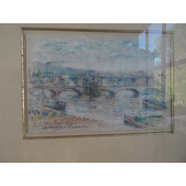 Wood Paul Emile Pissarro "Marine Grand Pont" Original Pastel Painting 1920s For Sale - Image 7 of 10