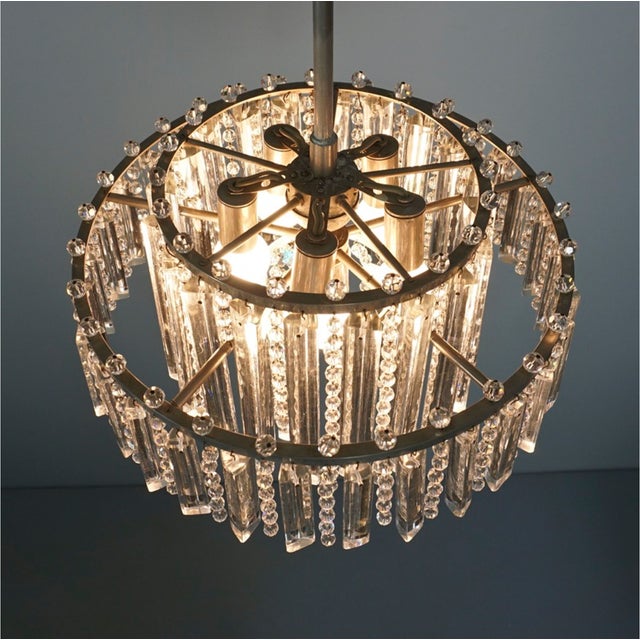 1960s Vintage Chandelier with Floodlight Prisms and Rhinestone Beads Nickel, 1960s For Sale - Image 5 of 13