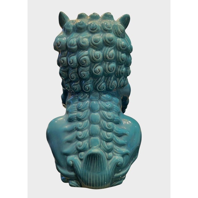 Chinoiserie 1990s Chinoiserie Teal Blue Ceramic Decorative Foo Dog Statue Room Decor For Sale - Image 3 of 6
