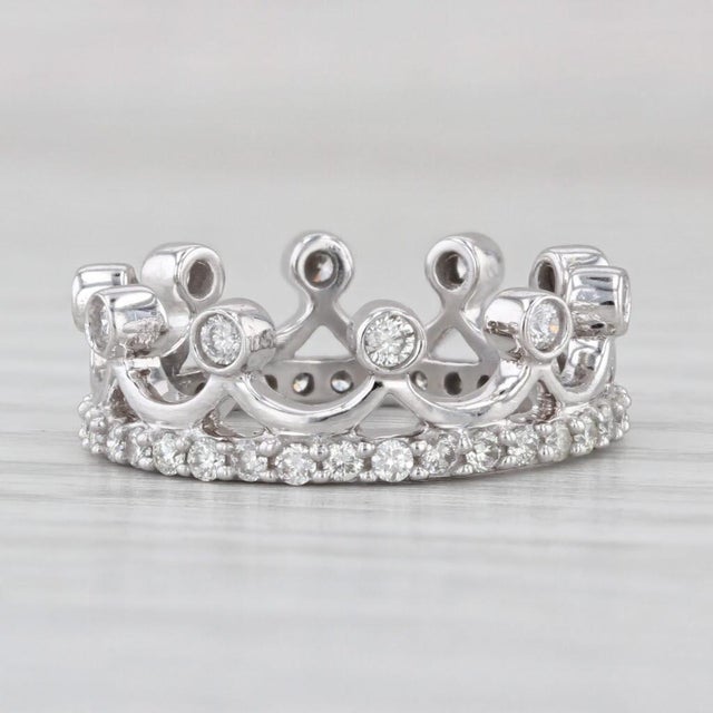 Silver 0.58ctw Eternity Diamond Crown Ring 14k White Gold Size 4.25 Stackable For Sale - Image 8 of 8