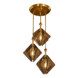 Pendant Light in Brass and Smoked Glass, 1970s For Sale