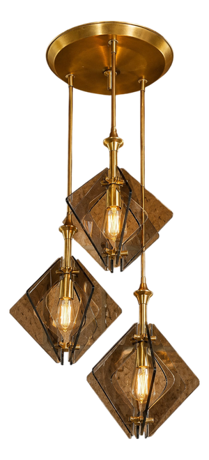 Pendant Light in Brass and Smoked Glass, 1970s