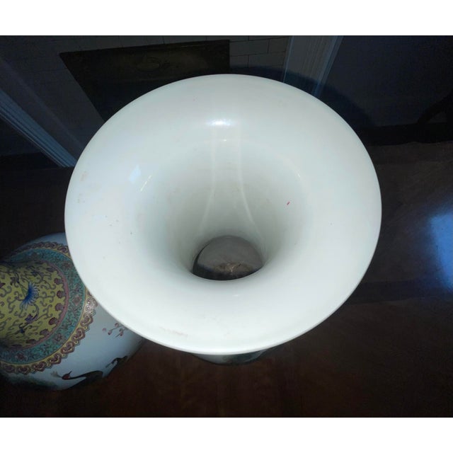 Pair of Large 23” Chinese Jingdezhen Famille Rose Porcelain Peacock Vases on Wood Stands For Sale - Image 14 of 14