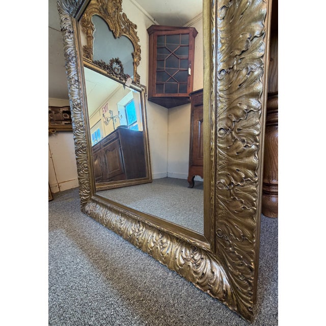 1980s Gilded Acanthus Leaf Mirror, Gesso Carved, Wall Mirror, Circa 1980 For Sale - Image 5 of 9