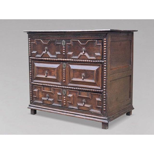 Antique Charles II Oak Geometric Chest of Drawers, 1680 For Sale - Image 6 of 13