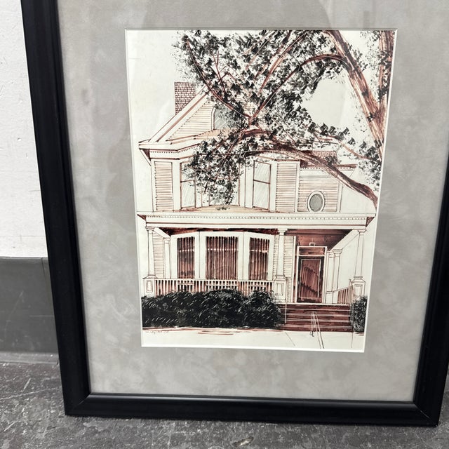 Circa 2005 Signed Original Architectural Sketch of Victorian House, Framed For Sale - Image 10 of 12